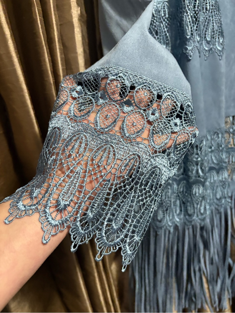 Chico's Light Blue Suede Fringe cardigan - Picture 2 of 6